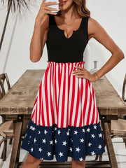 Independence Day Chic: Clasi Patchwork Flag Print Ruffle Pleated Women's Dress
