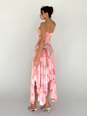 Enchanting Elegance: Women's Floral Print Strapless Slim Dress for Any Occasion