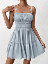 Blue Bliss: Summer Halter Tie Smocking Ruched Dress