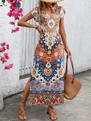 Retro Chic: Vacation Style Printed Dress for Leisure