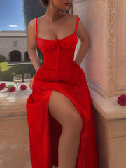 Summer Bliss: Solid Color High Slit Spaghetti Strap Dress