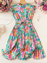 Floral Fantasy: Flower Printed Mini Vacation Dress with Cinched Waist