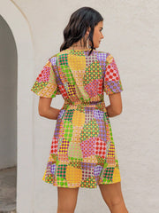 Holiday Patchwork Short Dress - Casual Chic for Any Occasion