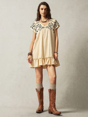 Boho Bliss: Embroidery Decorated Vacation Shoulder Strap Dress