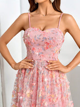 Bubblegum Dreams: Women's Colorful Sequined 3D Flower Dress