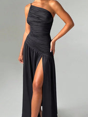 Chic and Classy: Solid Color Off-The-Shoulder Ruched A-Line Midi Dress