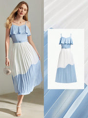 Chic and Elegant: Two-Tone Ruffle Trim Slip Dress with Buckle Belt