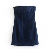 Dark Blue Faded Vintage Bodycon Strapless Denim Mini Dress