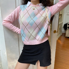 Pastel Love Argyle Knit Sweater