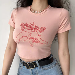Peach Angel Outline Baby Tee ~ HANDMADE