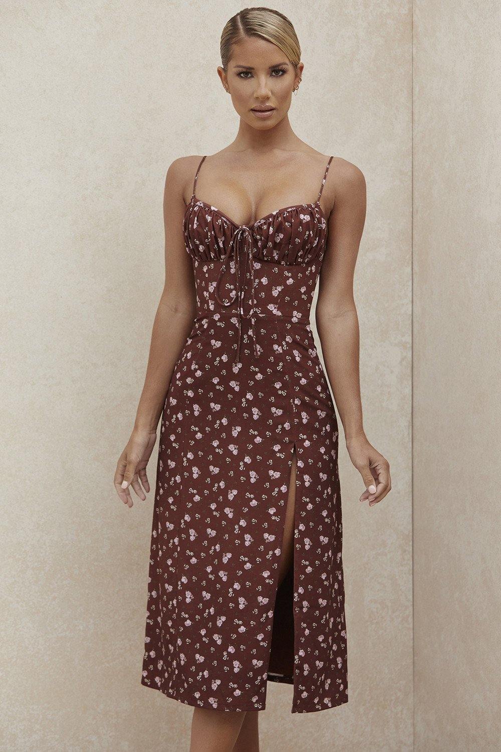 Backless slim sling floral split dress