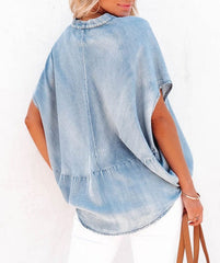 Denim Oversize V-Neck Dolman Top