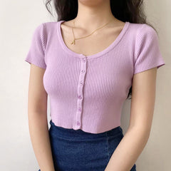 Mia Front Button Knit Top