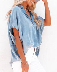 Denim Oversize V-Neck Dolman Top