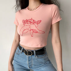 Peach Angel Outline Baby Tee ~ HANDMADE