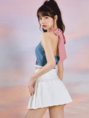Vintage Cherries Denim Vest ~ HANDMADE