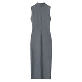 Dark Gray Turtleneck Pencil Maxi Dress
