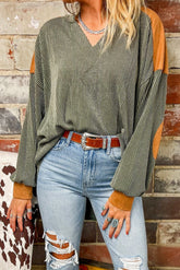 Contrast Patchwork V Neck Top