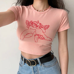 Peach Angel Outline Baby Tee ~ HANDMADE