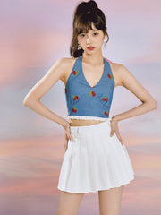 Vintage Cherries Denim Vest ~ HANDMADE