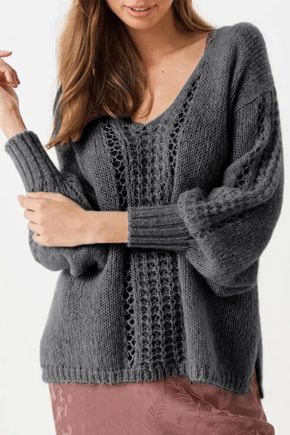 Crochet V Neck Loose Sweater
