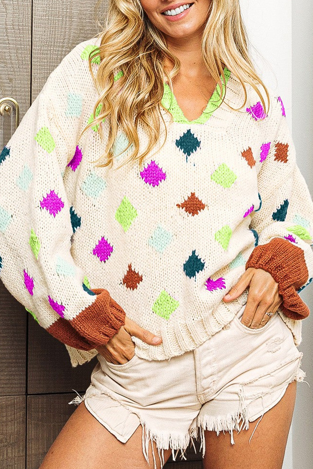 Diamond Colorblock Hooded Sweater