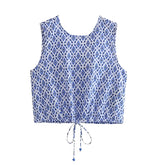Asos Blue & White Patterned Slim Fit Sleeveless Crop Top