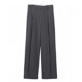 Dark Grey Pinstriped Mid-Rise Trouser Pants