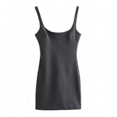 Dark Gray Pinstriped Bodycon Spaghetti Strap Mini Dress
