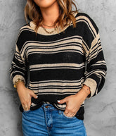 Distressed Detail Striped Knit Sweater