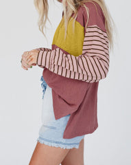 Colorblock Striped Bishop Sleeve Top