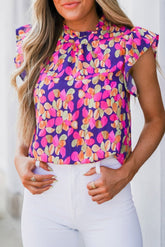 Colorful Floral Mock Neck Top