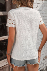Embroidered Eyelet Scalloped Top
