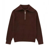 Brown Knit Half Zip Sweater