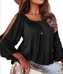 Crochet Trim Cut Out Sleeve Top