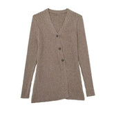 Brown Knit Long Fitted Cardigan Sweater