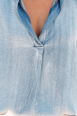 Denim Oversize V-Neck Dolman Top