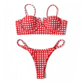 Cherry Red & White Gingham Patterned Underwire 2 Piece Bikini Set