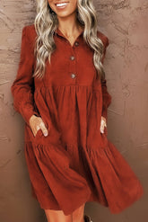 Corduroy Tiered Frilled Mini Dress