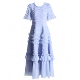 Agnes Light Blue Layered Ruffle Trim Bodycon Short Sleeve Maxi Dress