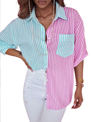 Colorblock Striped Print Shirt
