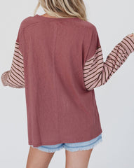 Colorblock Striped Bishop Sleeve Top