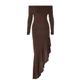 Dark Brown Off Shoulder Maxi Dress