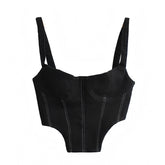 Black Slim Fit Corset Sweetheart Neckline Spaghetti Strap Crop Tank Top