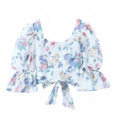 Alyssa Multi-Color Floral Print Bow Puff Sleeve Crop Blouse Top