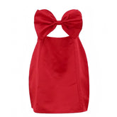 Cherry Red Bow Satin Cut-Out Slim Fit Bodycon Strapless Mini Dress