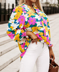 Colorful Floral Smock Long Sleeve Blouse