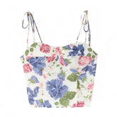 April Multi-Color Floral Print Spaghetti Strap Corset Tank Top