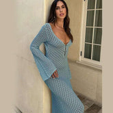 Azure Dreams Flared Sleeve Crochet Maxi