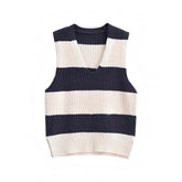Cape Cod Dark Navy Blue Striped Knit Crochet Vest Top